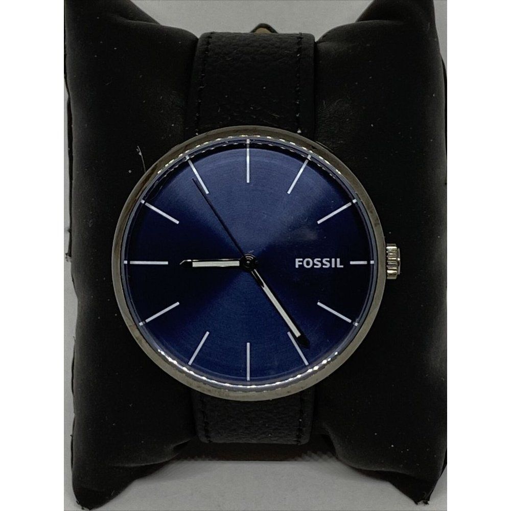 Fossil Hutton BQ2441 Men Black Leather Analog Blue